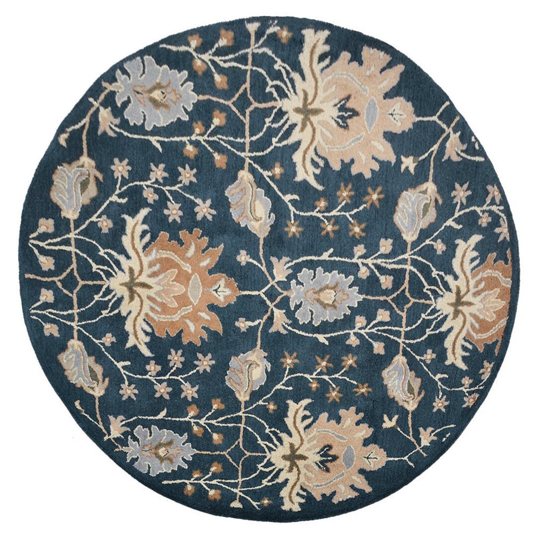 Hand Tufted Wool Round Area Rug Floral Blue BBH Homes BBK00522 Etsy