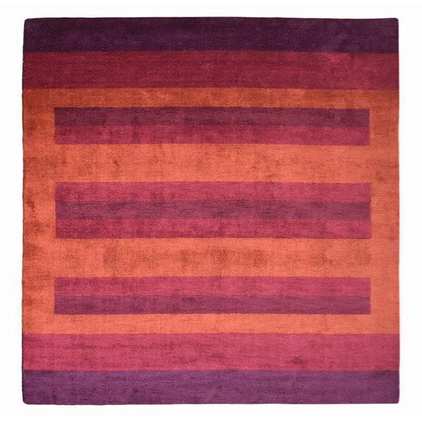 Hand Knotted Loom Silk Mix 10'x10' Square Area Rug Contemporary Rust BBH Homes BBLSMB90