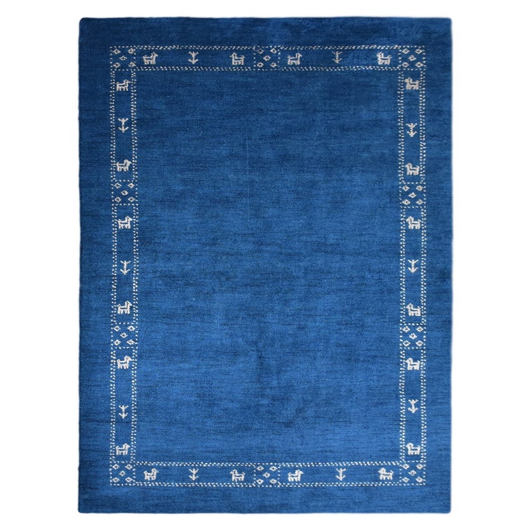 Hand Knotted Gabbeh Silk Mix Area Rug Contemporary Blue BBH Homes
