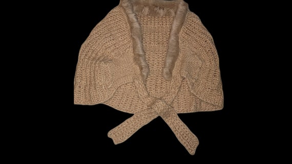 Vintage Lambswool Shawl, Fur Collar - image 1