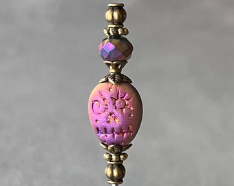single individual pick - cocktail pick - cigar pick - scribe - voodoo sugar skull - glass w/antique gold accent - food grade stainless steel
