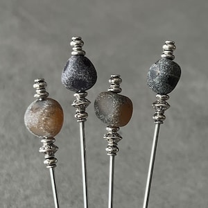 cocktail picks - food picks - On The Rocks - natural agate stone with silver plated metal - food grade stainless steel - set of 4