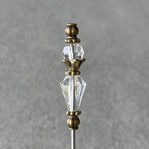 single individual pick - cocktail pick - cigar pick - scribe - clear glass crystals with antique gold accents - food grade stainless steel