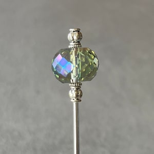 swizzle stick - drink stirrer - barware - aurora borealis faceted glass w/antiqued silver plated metal accents - food grade stainless steel