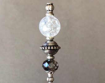 single individual pick - cocktail pick - cigar pick - scribe - iridescent crackle glass w/silver metal accents - food grade stainless steel