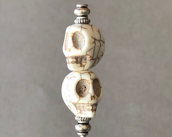 single individual pick - cocktail pick - cigar pick - scribe - stone skulls with antiqued silver plated accents - food grade stainless steel