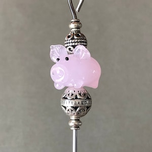 cake tester cookie scribe pink pig glass figure with silver plated metal accents food grade stainless steel with magnetic hook image 1