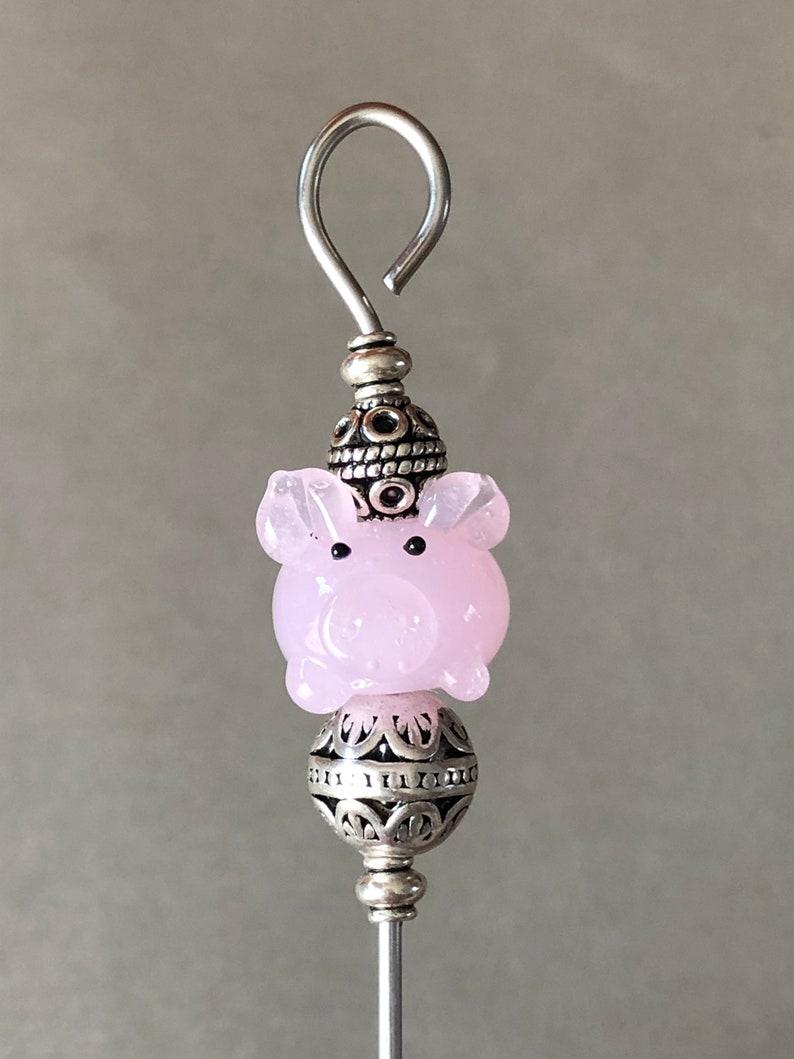 cake tester cookie scribe pink pig glass figure with silver plated metal accents food grade stainless steel with magnetic hook image 2