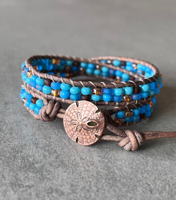 Wrap Bracelet Beaded Leather - Mixed Turquoise/bright Blue  display picture 3