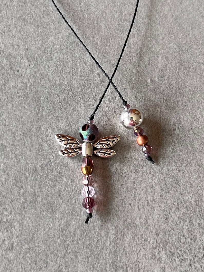 Beaded String Bookmark - Thong Bookmark - Purple Amethyst Dragonfly ...