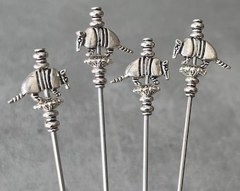 cocktail picks - food picks - armadillos - antiqued silver plated metal - food grade stainless steel - set of 4
