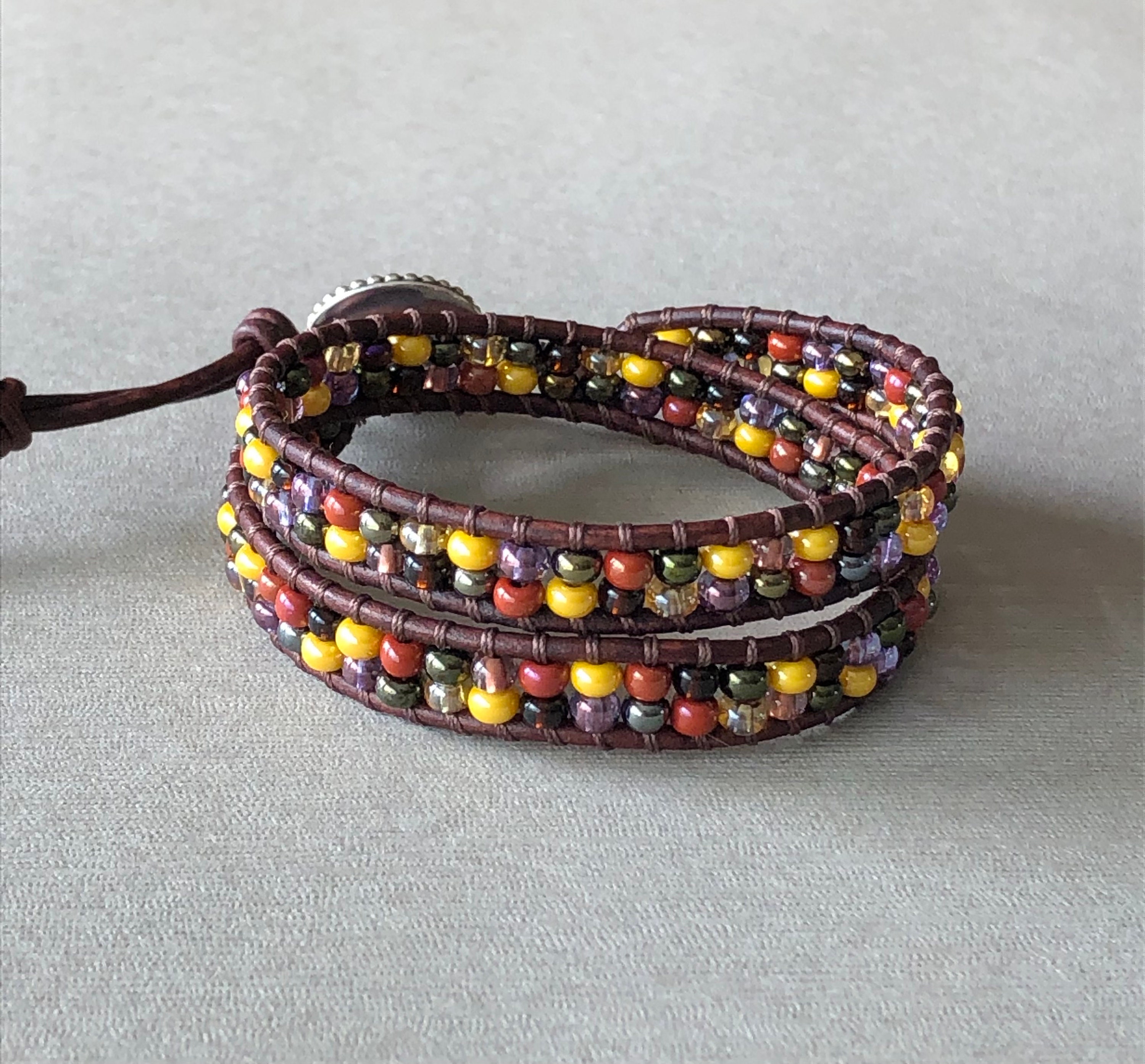 Dry Gulch Gypsy Spirit Bracelet DIY Jewelry Kit Leather Wrap Czech Glass  Button Beads Per Kit