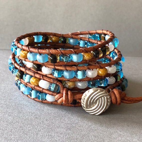 METAL BEAD BRACELET W/STONE BEADS & PEARLS BLUE & SAND MIX METAL BEAD BRACELET W/STONE BEADS & PEARLS BLUE & SAND MIX