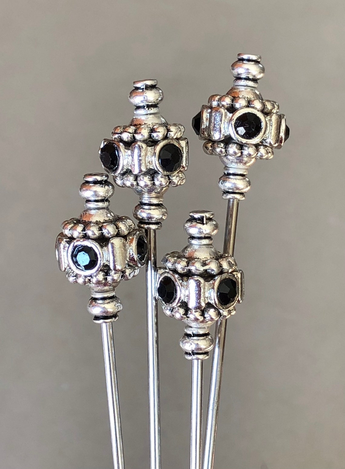 Cocktail picks food picks black rhinestone with silver Etsy