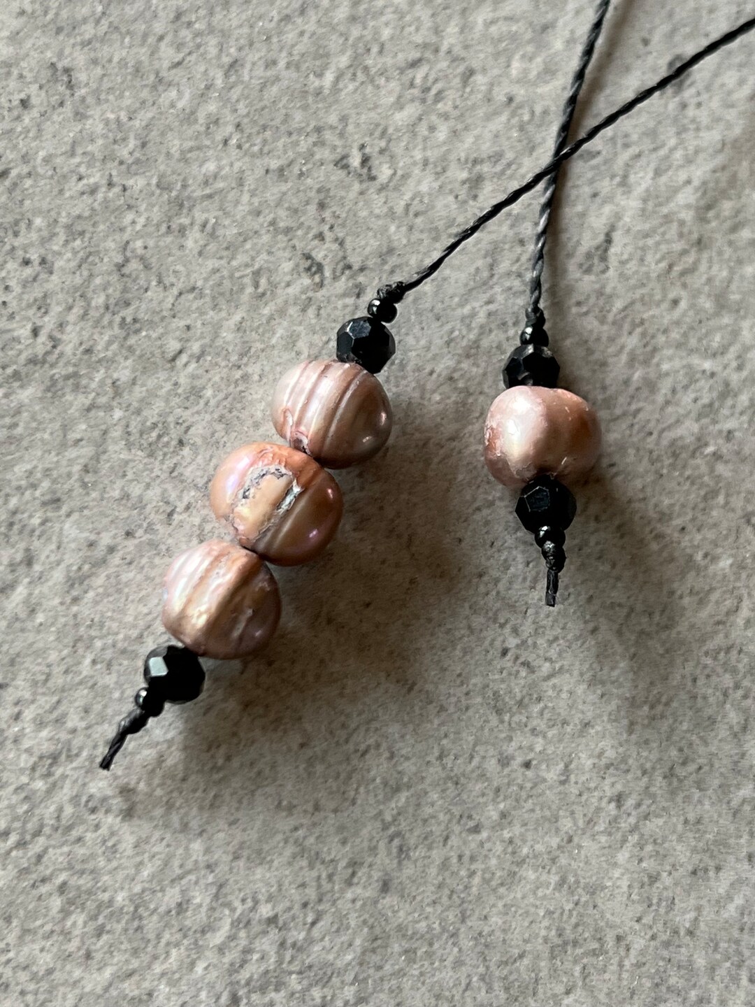 Beaded String Bookmark - Thong Bookmark - Dark Gray Natural Pearls With ...