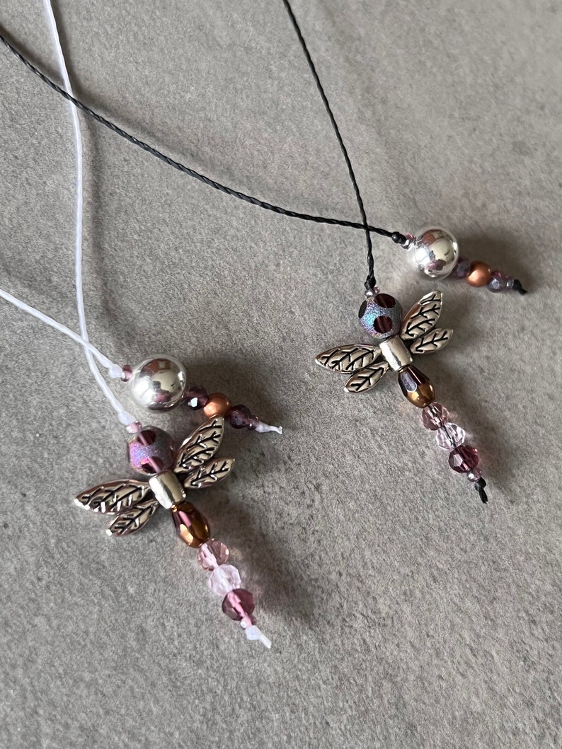 Beaded String Bookmark - Thong Bookmark - Purple Amethyst Dragonfly ...
