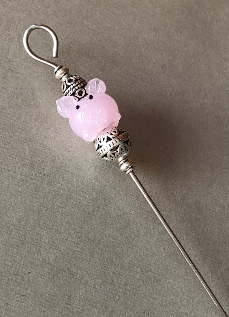 cake tester cookie scribe pink pig glass figure with silver plated metal accents food grade stainless steel with magnetic hook image 3