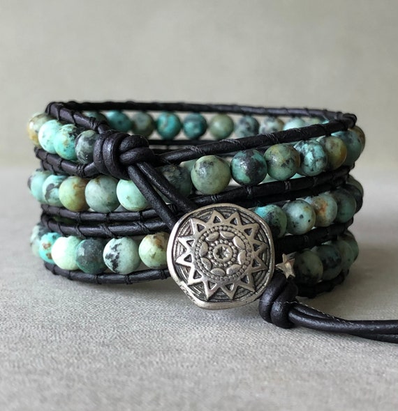 Bracelet Perles En Jaspe Sarcelle Sur Mesure - Fait Main, Pour Homme Ou Femme, Sans Fermoir