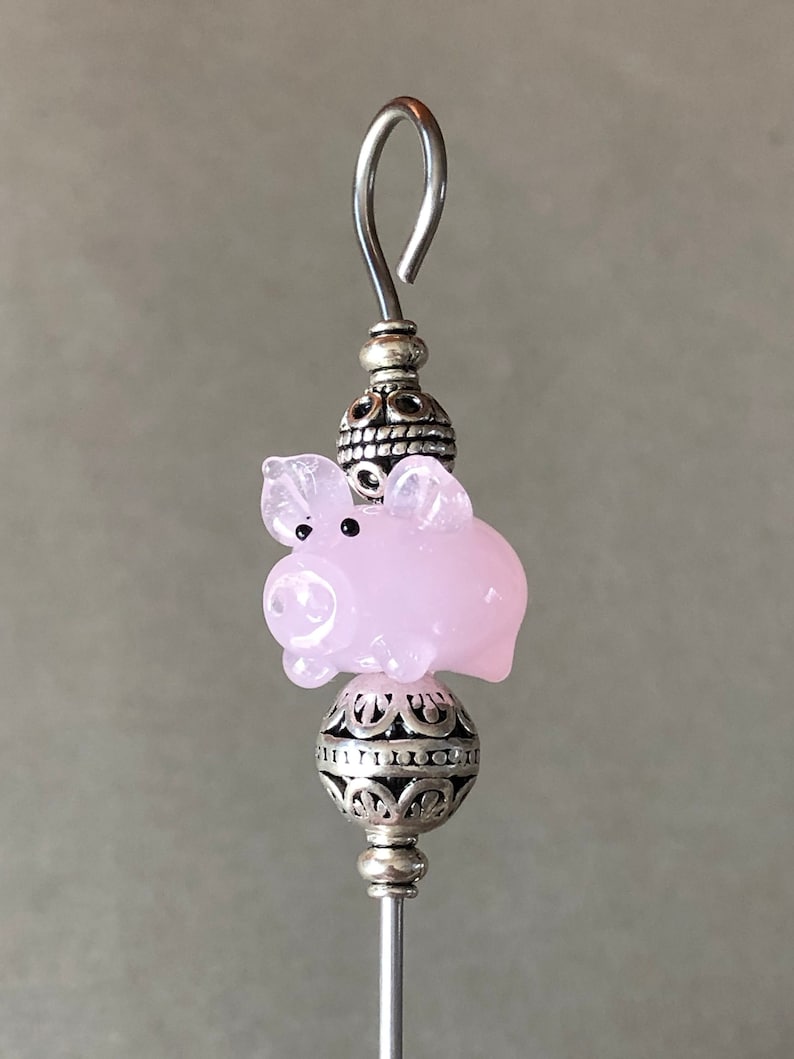 cake tester cookie scribe pink pig glass figure with silver plated metal accents food grade stainless steel with magnetic hook image 1