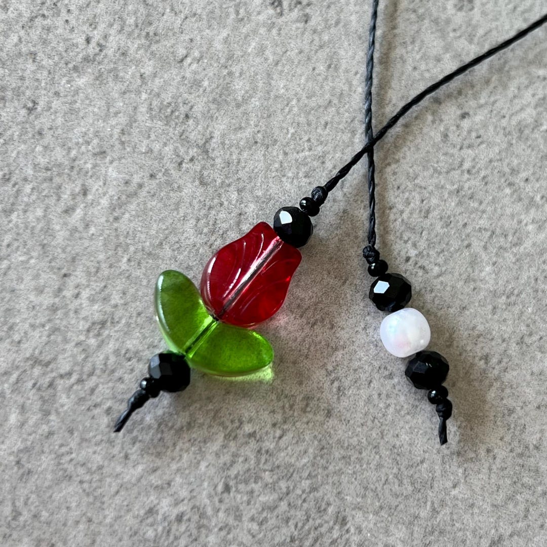 Beaded String Bookmark - Thong Bookmark - Red Tulip Flower - Glass ...