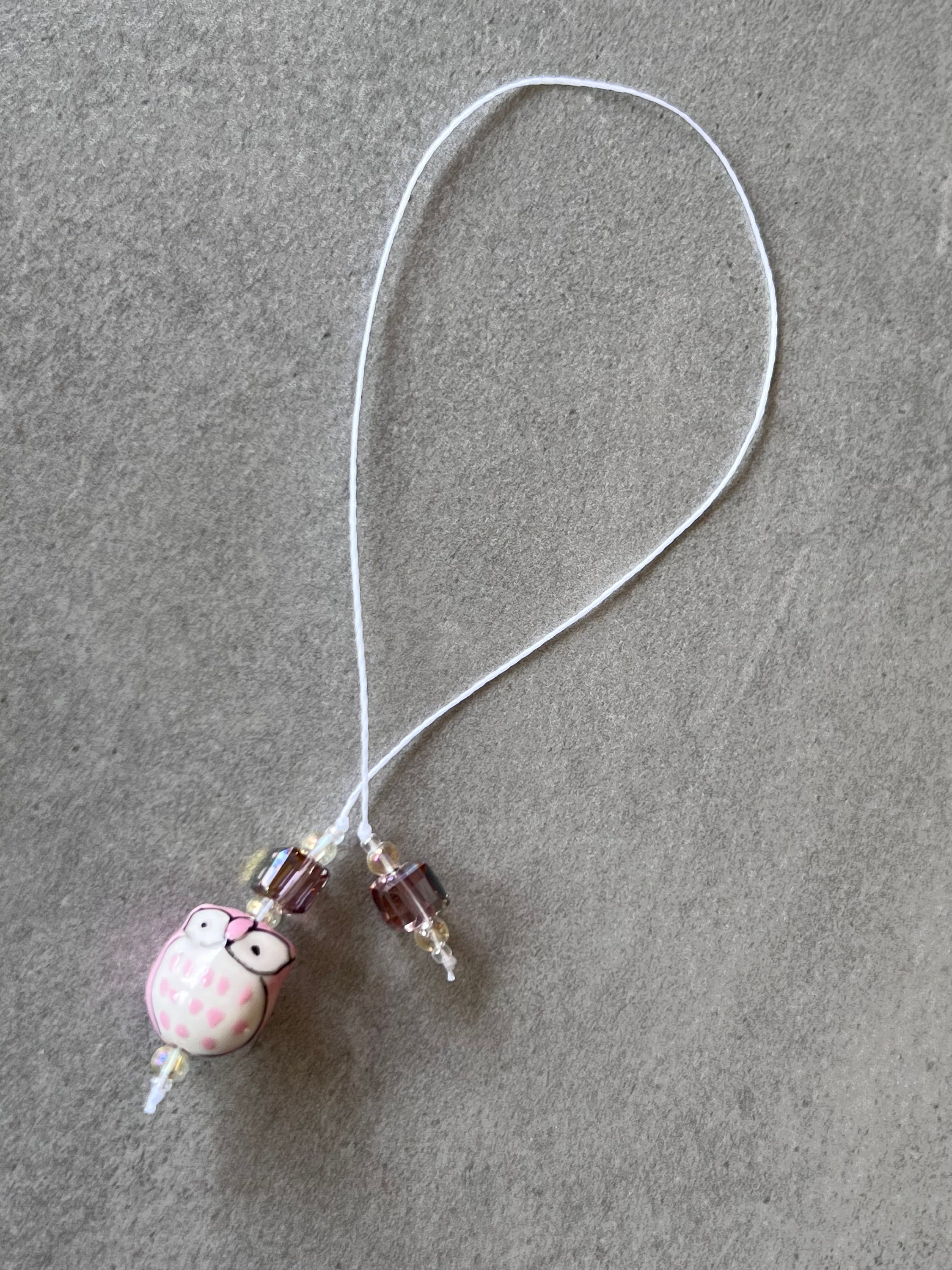 Beaded String Bookmark - Thong Bookmark - Owl Bookmark - Pink Painted ...