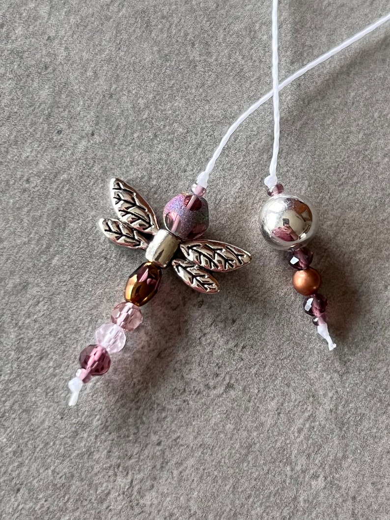 Beaded String Bookmark - Thong Bookmark - Purple Amethyst Dragonfly ...