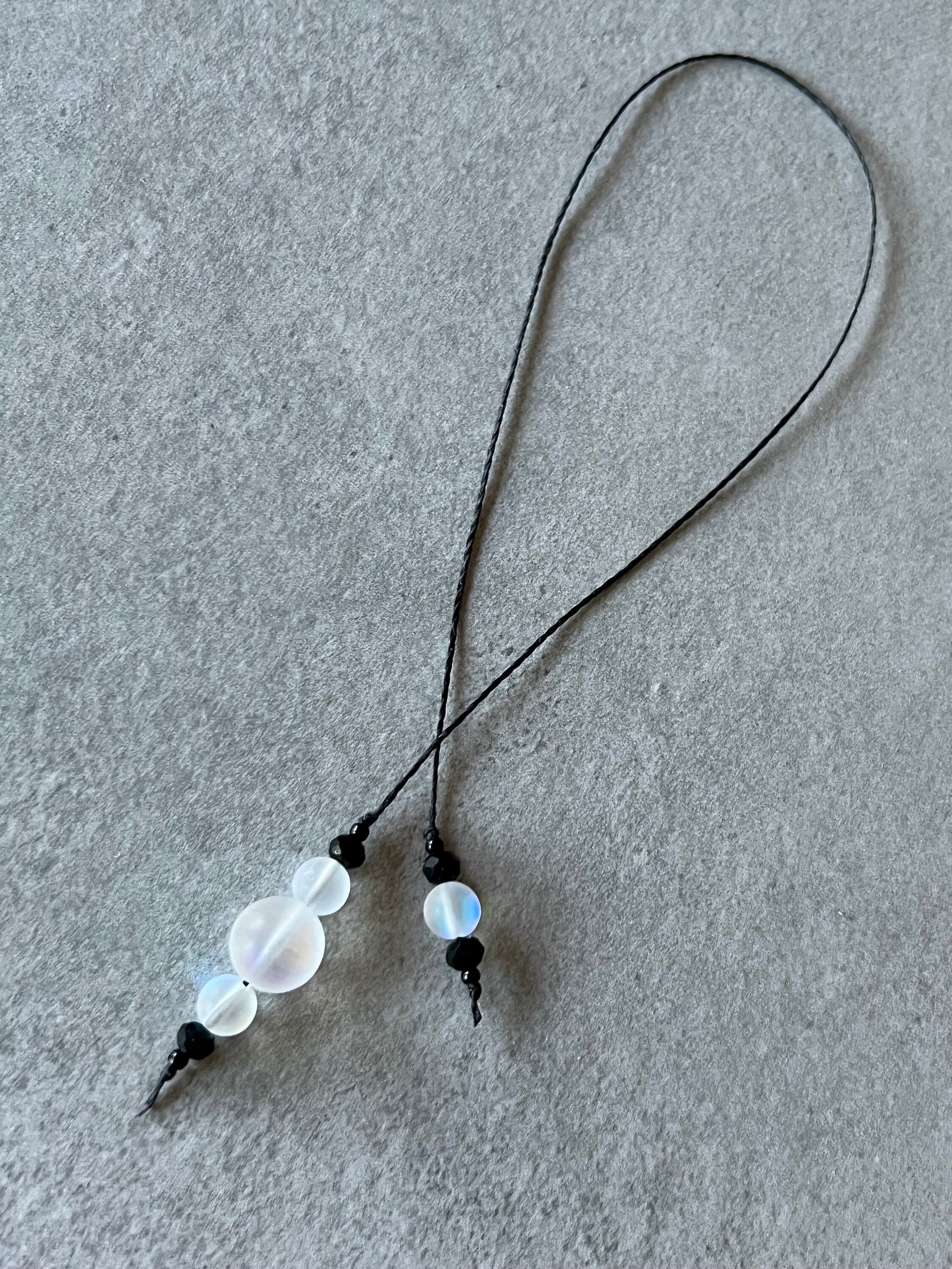 Beaded String Bookmark - Thong Bookmark - White Iridescent Frosted ...