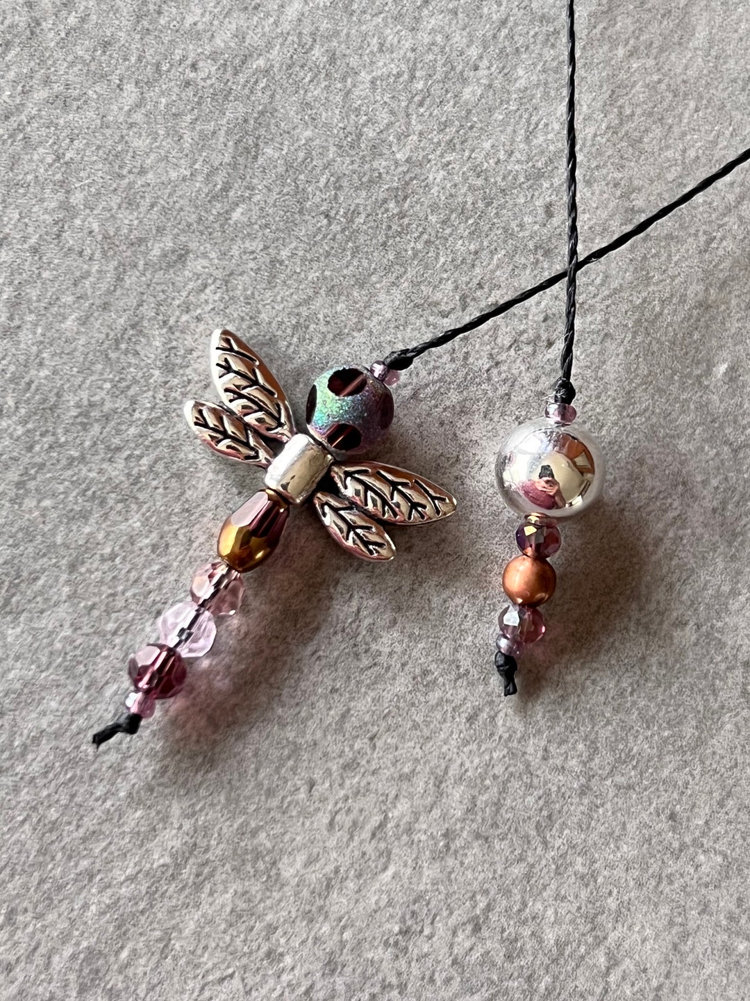 Beaded String Bookmark - Thong Bookmark - Purple Amethyst Dragonfly ...