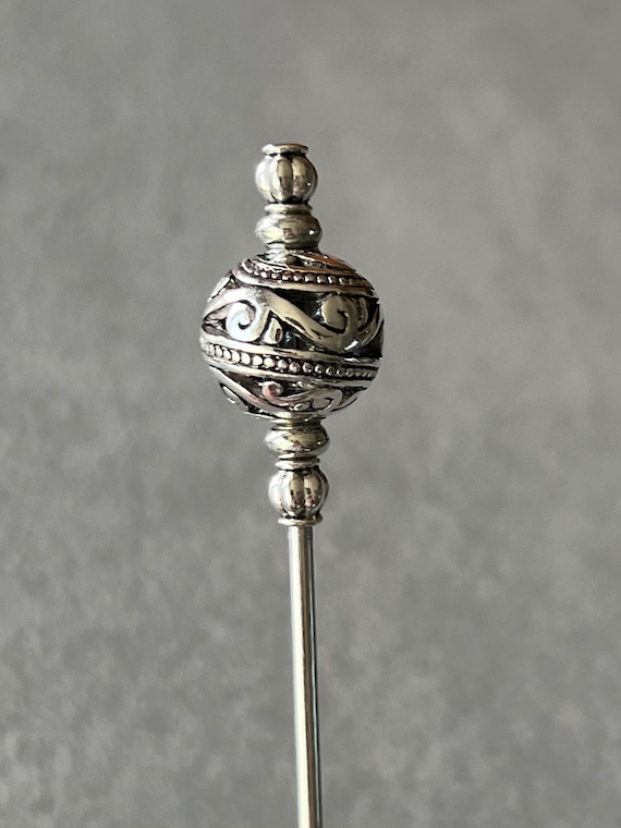 Swizzle Stick Drink Stirrer Barware Silver Plated Metal Filigree Sphere  W/antiqued Silver Plated Accents Food Grade Stainless Steel 