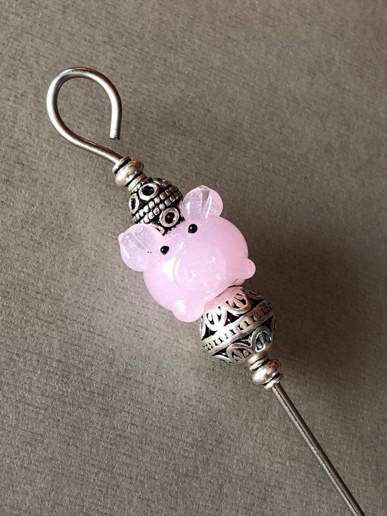 cake tester cookie scribe pink pig glass figure with silver plated metal accents food grade stainless steel with magnetic hook image 4