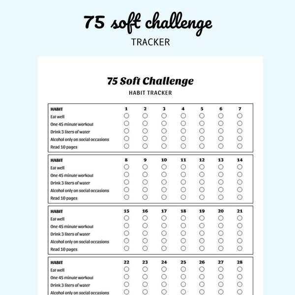 75 Soft Challenge tracker template - printable / digital download / ipad