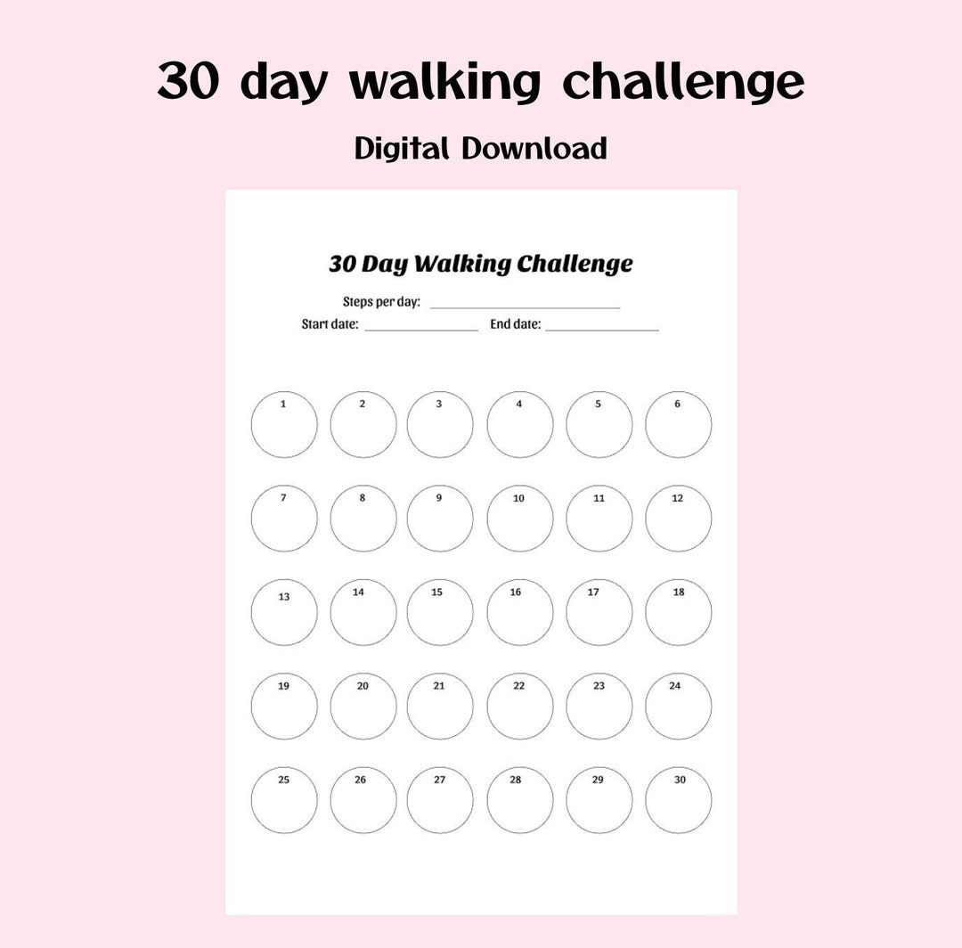 30 Day Walking Challenge Printable Digital Journaling Habit Tracker 
