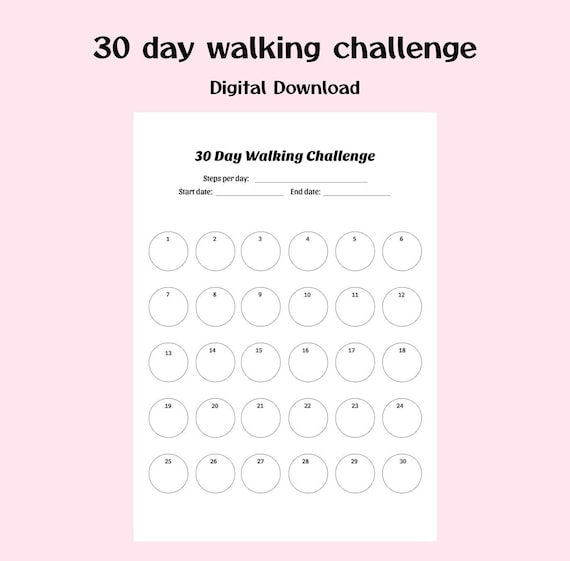 30 Day Walking Challenge Printable, Digital, Journaling, Habit