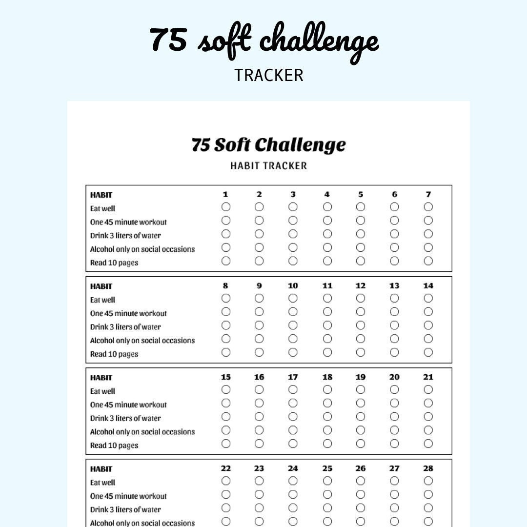 75 Soft Challenge Tracker Template Printable Digital Download IPad 