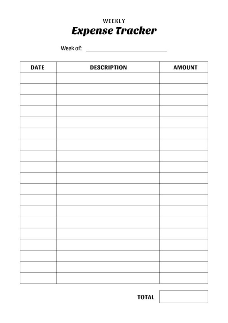Weekly Expense Tracker Printable / Instant Digital Download / iPad Etsy