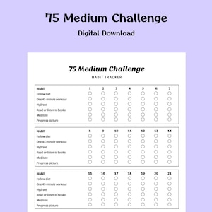 75 Medium Challenge tracker template - printable / digital download / ipad