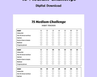 75 Medium Challenge tracker template - printable / digital download / ipad