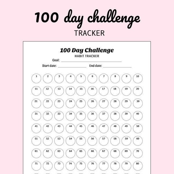 100 day challenge tracker template - printable/ digital download/ ipad