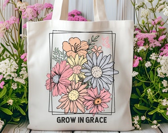 Bible Bag, Christian Tote Bag, Inspirational Tote Bag, Bible Tote, Jesus Tote Bag, Christian Canvas Tote, Floral Tote, Canvas Tote Bag