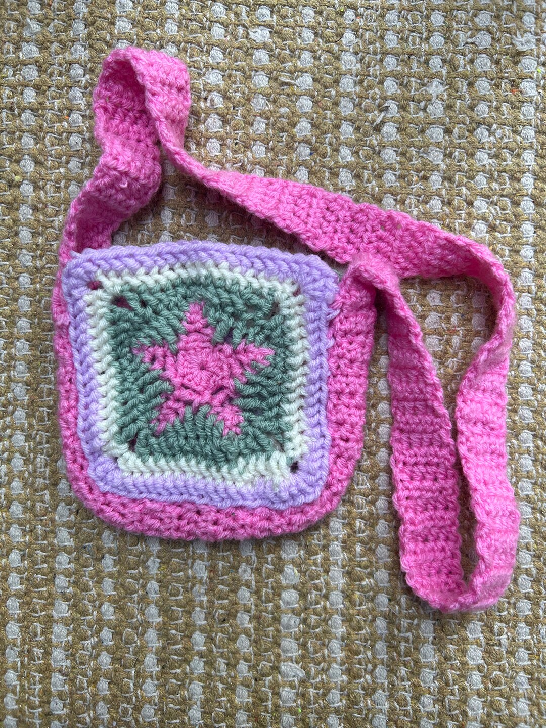 Over the Shoulder Crochet Bag, Granny Star, Long Fairy Core Purple Bag