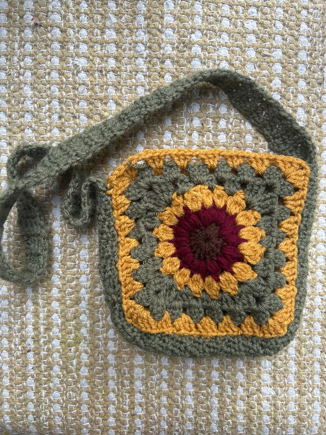 Over the Shoulder Crochet Bag, Granny Square Sunflower, Long Fairy Core