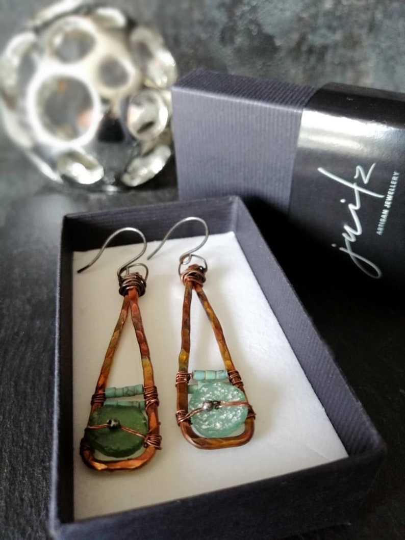 Mixed Metals Earrings Oxidized Silver Copper and Brass Earrings Healling Art Natural Healing Crystal Artisan Earrings Maligano Earrings