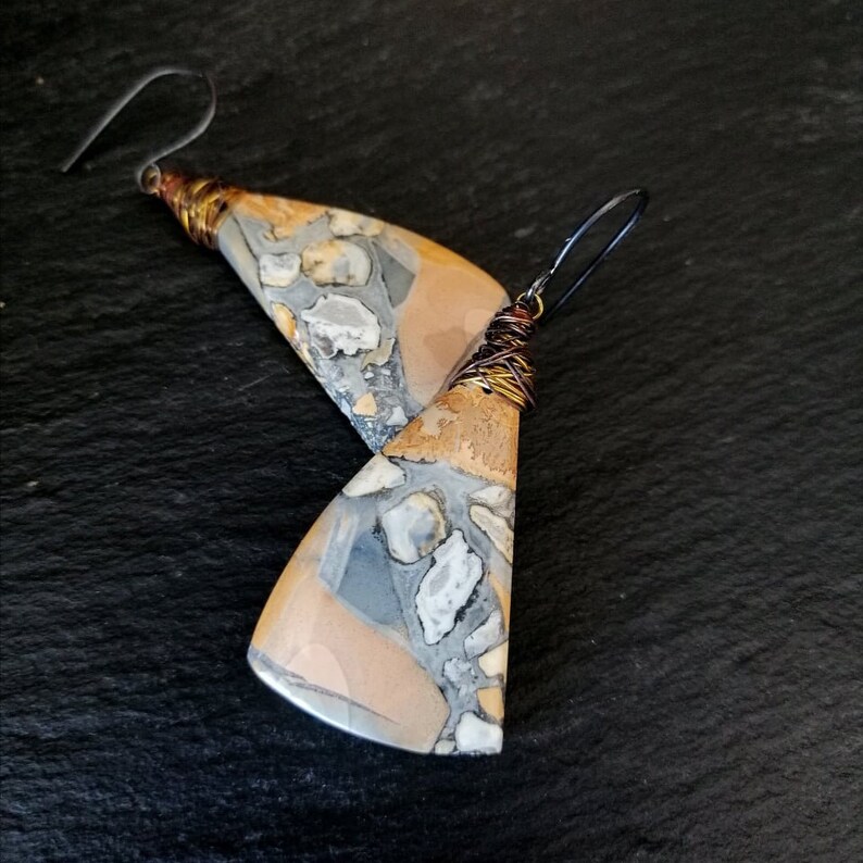 Mixed Metals Earrings Oxidized Silver Copper and Brass Earrings Healling Art Natural Healing Crystal Artisan Earrings Maligano Earrings