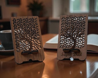 Engraved Wooden Phone Stand | Walnut & Maple, Personalized Gift