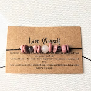 Rose Quartz Amethyst Rhodonite Love yourself Crystal Healing Bracelet gift for her ,mum gift, friendship bracelet peace calm