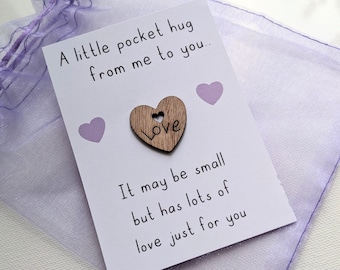 A Little Pocket hug, sister gift, wooden love heart .friend gift, thinking of you, Pocket hug , gifts