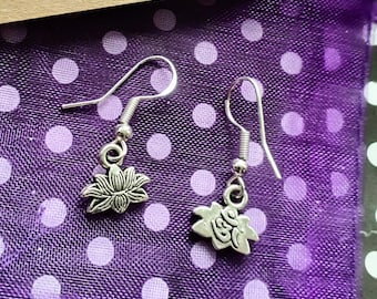 Sterling Silver Lotus Flower Earrings, Yoga Spiritual Gift