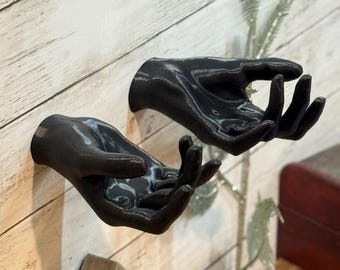 Female Hand Hook, Grabbing, Shiny Black, 3D Printed, Wall Mounted, Floating Effect (S182)