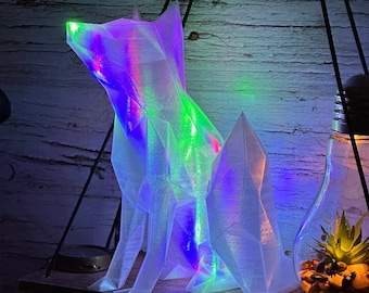 Fox Light, Clear, with RGB LED Light, Home Decor, Low Poly