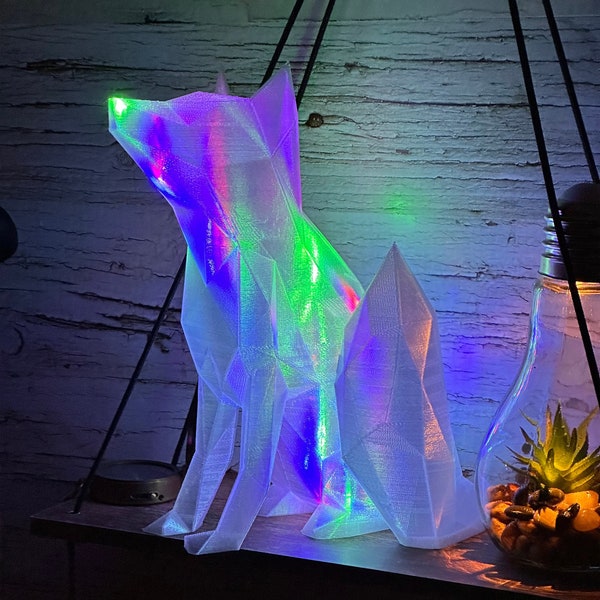 Fox Light, Clear, with RGB LED Light, Home Decor, Low Poly